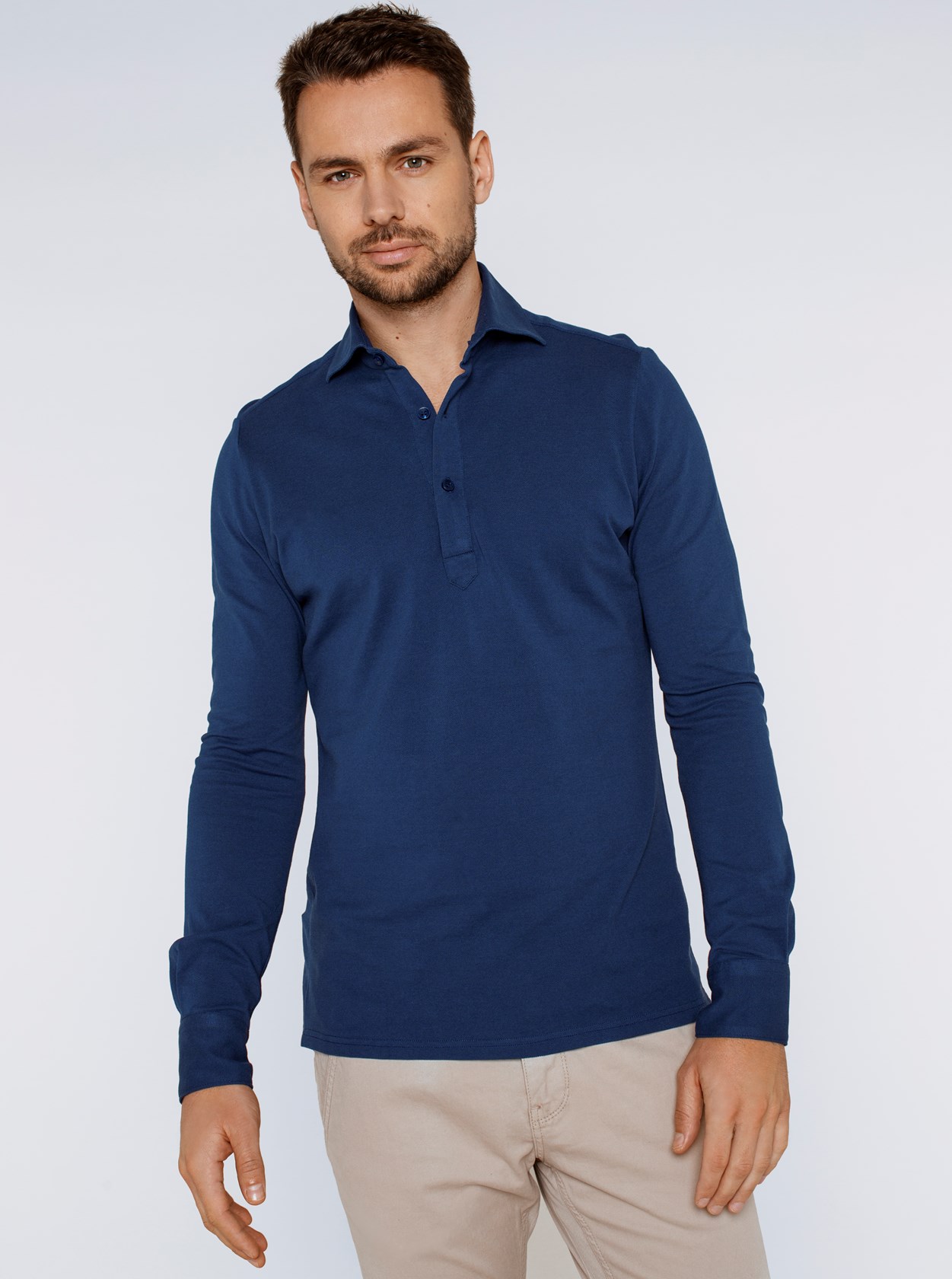 dark blue long sleeve polo